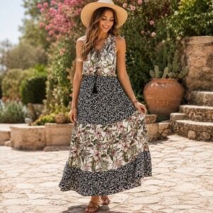 kaktus maxi dresses Kaktus | Dresses | Kaktus Floral Smocked Sleeveless Tank Maxi Dress Turquoise Blue Green Size S